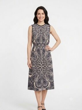 Alexia Admor Navy and Cream Paisley Midi Dress XS